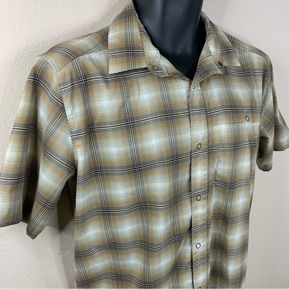 Swiss Tech Mens Small Beige Brown Plaid Short Sleeve Snap Button Western - Picture 2 of 10